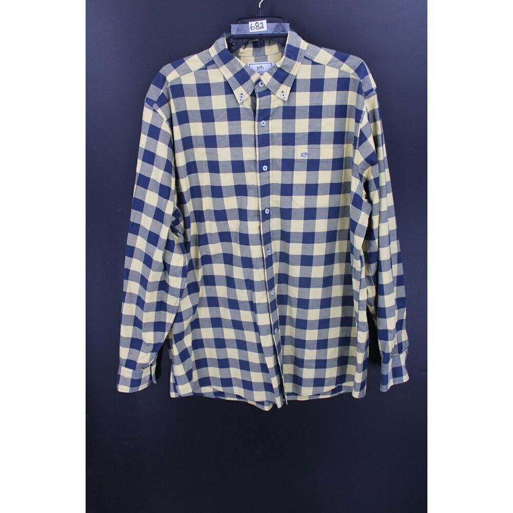 Southern Tide Navy and Cream Plaid Button-Down Shirt